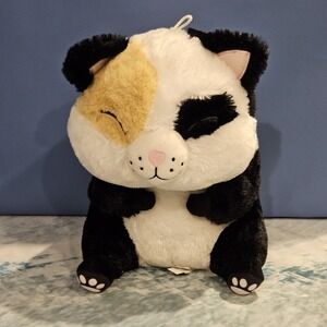 Calico Fat Cat Plush 12" Chubby Stuffed Animal Winking Black White Tan